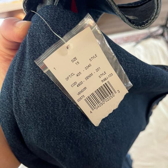 NWT Vtg Y2K Denim Jumper Maxi Dress USA 4th of July Patriotic Plus Sz 1X - Picture 8 of 9